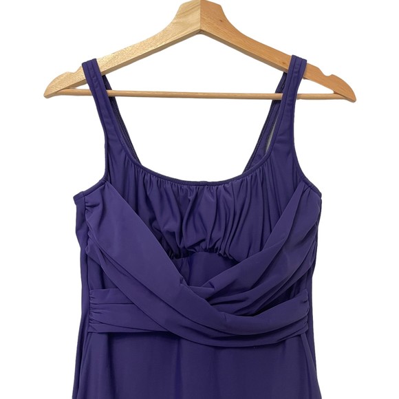 WOMENS LANDS' END PURPLE SURPLICE WRAP ONE PIECE SWIMSUIT DRESS SIZE 10 - Picture 2 of 8